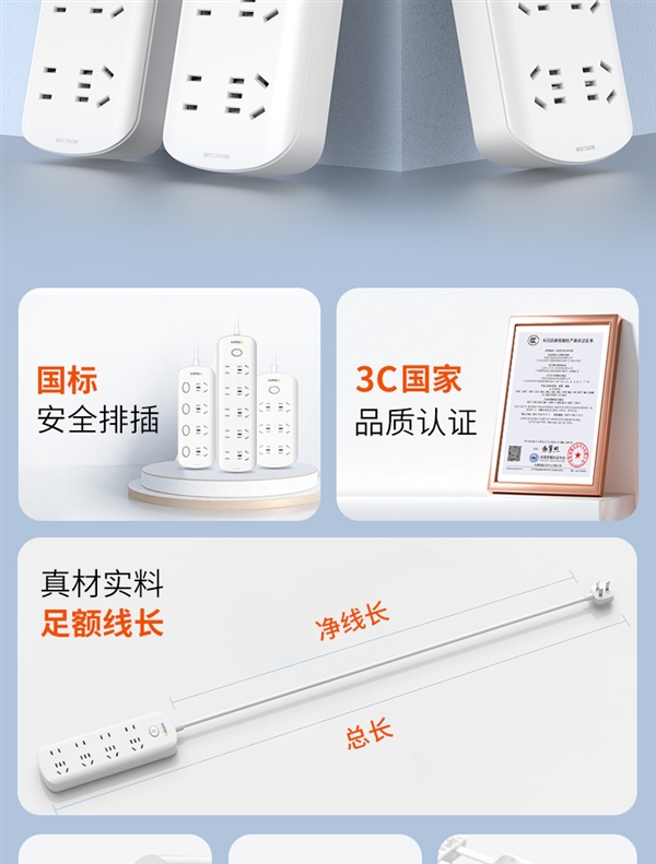 皇朝娛樂城：純銅線芯+一躰式銅條：江銅集團喜美諾3位插排8.9元大促